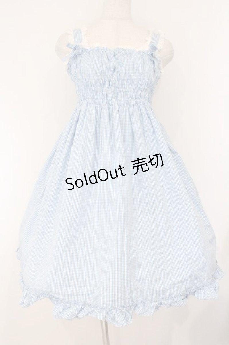 画像1: metamorphose / シャーリングハイウエストジャンパースカート  サックス O-26-04-13-015-ME-OP-OW-OS (1)