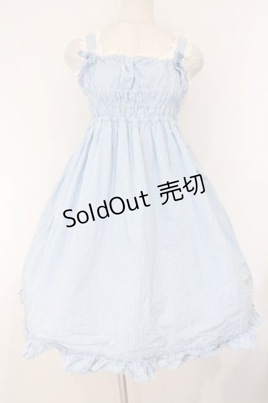 画像1: metamorphose / シャーリングハイウエストジャンパースカート  サックス O-26-04-13-015-ME-OP-OW-OS (1)