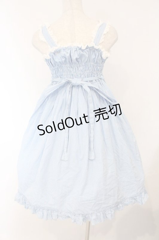 画像4: metamorphose / シャーリングハイウエストジャンパースカート  サックス O-26-04-13-015-ME-OP-OW-OS (4)