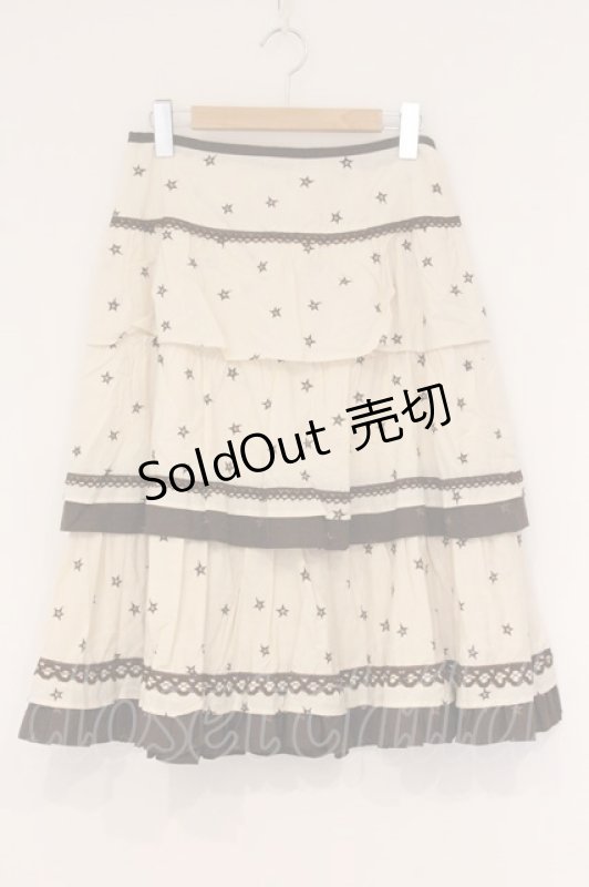 画像1: PINK HOUSE / スター刺繍ティアードスカート  アイボリーブラウン O-26-04-16-097-LO-SK-IG-OS (1)