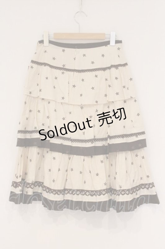 画像4: PINK HOUSE / スター刺繍ティアードスカート  アイボリーブラウン O-26-04-16-097-LO-SK-IG-OS (4)