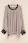 画像1: axes femme / パール釦ギャザーブラウス 3L ラベンダーグレー O-26-04-16-021-AX-BL-OW-OS (1)
