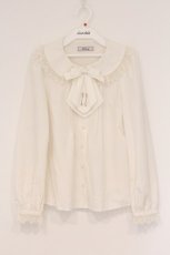 画像1: Ank Rouge / カトラリー刺繍タイ付き丸襟ブラウス M シロ O-26-04-16-023-CA-BL-OW-OS (1)