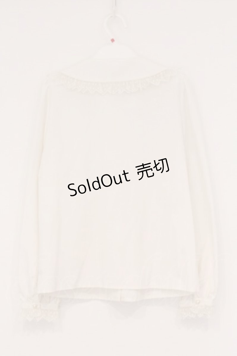 画像3: Ank Rouge / カトラリー刺繍タイ付き丸襟ブラウス M シロ O-26-04-16-023-CA-BL-OW-OS (3)
