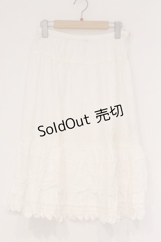 画像1: PINK HOUSE / カットワークレース配色スカート  シロ O-26-04-16-030-LO-SK-IG-OS (1)