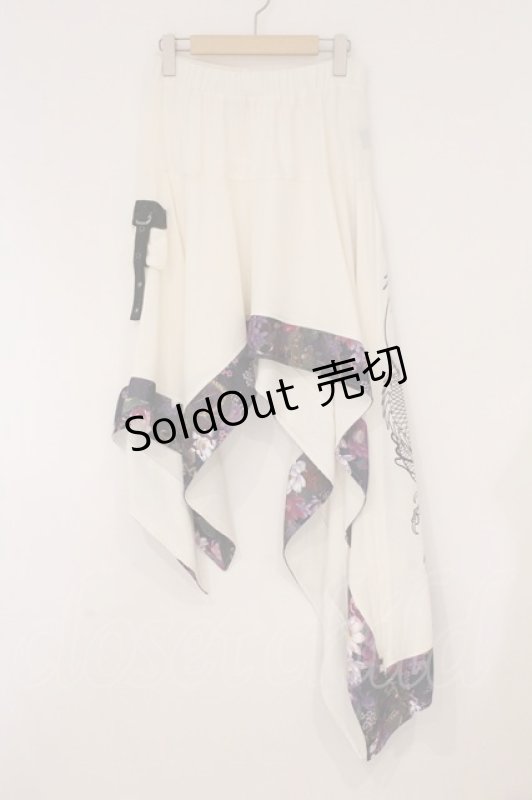 画像1: Qutie Frash / 和柄切り替えアシメスカート  ホワイト×パープル O-26-04-18-027-QU-SK-OW-OS (1)