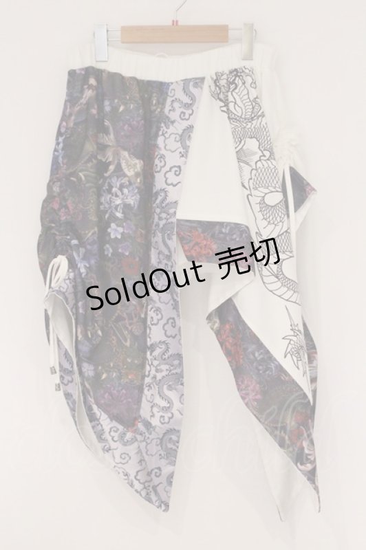 画像1: Qutie Frash / DS切り替え和柄アシメスカート  ホワイト×パープル O-26-04-18-026-QU-SK-OW-OS (1)