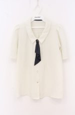 画像1: an another angelus / ラッフルスカーフタイ付きブラウス  オフシロ×ネイビー O-26-04-19-049-CA-BL-IG-OS (1)