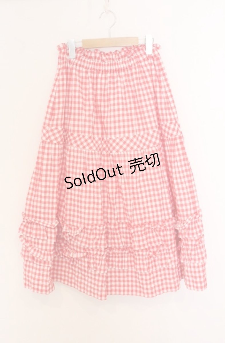 画像1: Jane Marple / Shirring gingham tiered skirt　スカート M アカ O-26-04-19-060-JM-SK-OW-OS (1)