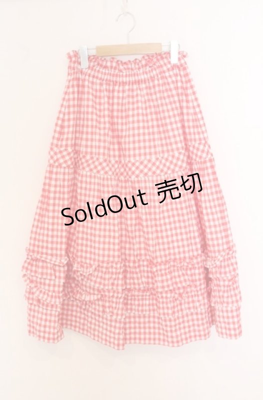 画像1: Jane Marple / Shirring gingham tiered skirt　スカート M アカ O-26-04-19-060-JM-SK-OW-OS (1)