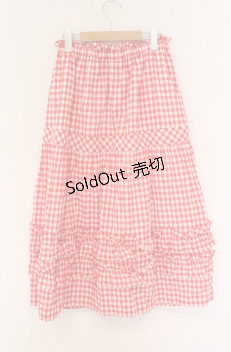 画像2: Jane Marple / Shirring gingham tiered skirt　スカート M アカ O-26-04-19-060-JM-SK-OW-OS (2)