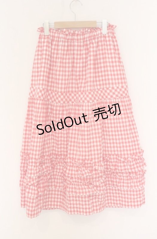 画像2: Jane Marple / Shirring gingham tiered skirt　スカート M アカ O-26-04-19-060-JM-SK-OW-OS (2)