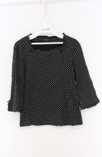 画像1: INGEBORG / リボン配色ドットカットソー M クロ O-26-04-19-066-LO-TO-OW-OS (1)