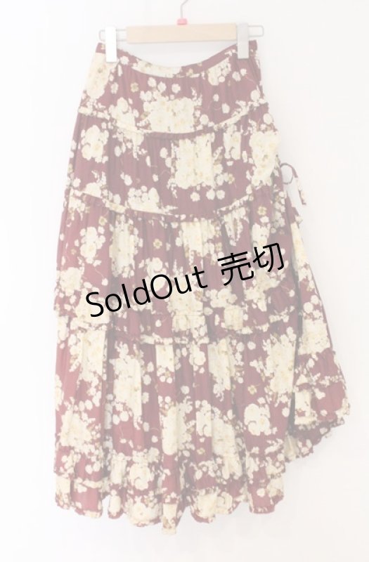 画像1: PINK HOUSE / 薔薇ブーケプリントスカート  ワイン O-26-04-19-088-LO-SK-IG-OS (1)