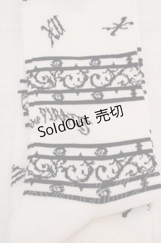 画像2: ALICE and the PIRATES / アリスと時計塔の秘密柄オーバーニーソックス  クロｘシロ O-26-04-20-048-PA-ZA-YM-OS (2)