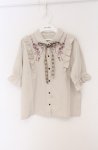 画像1: axes femme / リボン付ローズ刺繍ブラウス M ベージュ O-26-04-20-1086-AX-TO-IG-OS (1)