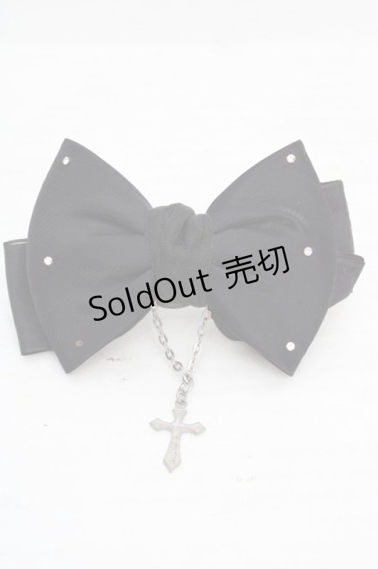 画像1: h.NAOTO / クロスリボンバレッタ  シルバー×ブラック O-26-04-20-086-HN-AC-IG-OS (1)