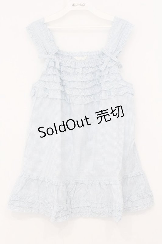 画像1: PINK HOUSE / ギンガムチェックフリルノースリーブブラウス  サックス O-26-04-21-035-LO-BL-IG-OS (1)