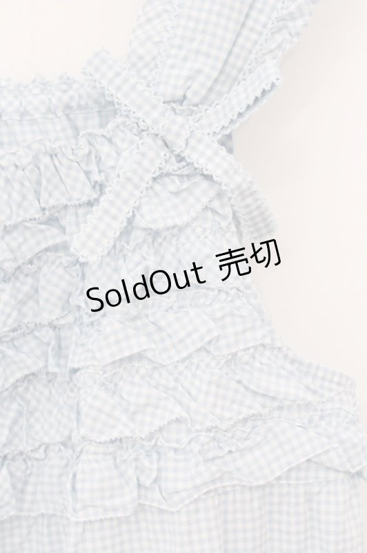 画像2: PINK HOUSE / ギンガムチェックフリルノースリーブブラウス  サックス O-26-04-21-035-LO-BL-IG-OS (2)