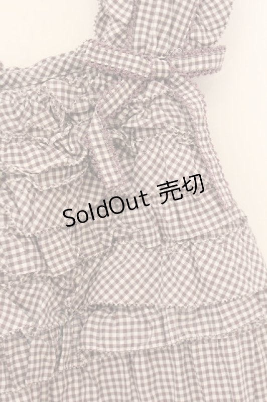 画像2: PINK HOUSE / ギンガムチェックフリルノースリーブブラウス  パープル O-26-04-21-019-LO-BL-IG-OS (2)