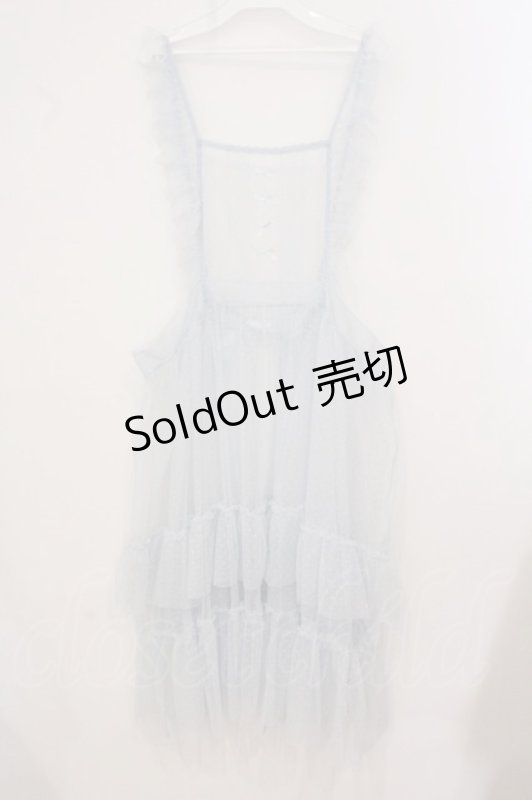 画像1: m petit by misako / チュールドットリボンワンピース　エプロン 4L サックス O-26-04-21-003-LO-OP-OW-OS (1)