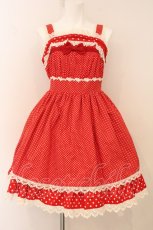 画像1: BABY,THE STARS SHINE BRIGHT / ドットRibbonジャンパースカート  Aタイプ・えんじ×オフシロレース O-26-04-25-026-BA-OP-OW-OS (1)