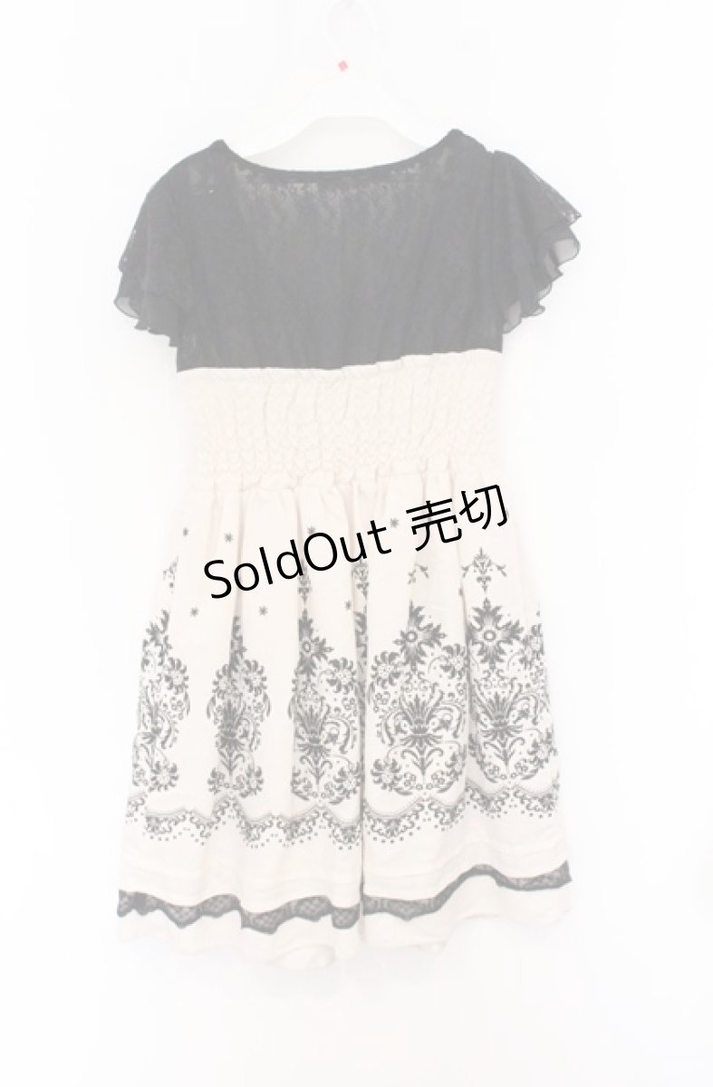 画像3: axes femme / ベア切替フロッキーワンンピ  アイボリー×クロ O-26-04-25-1004-AX-OP-IG-OS (3)