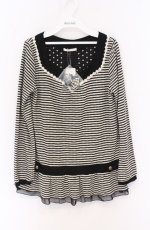 画像1: axes femme / ボーダーカットドープルオーバー  クロ×オフ O-26-04-25-1005-AX-TO-IG-OS (1)