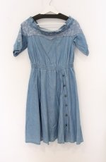 画像1: axes femme / レース切替オフショルワンピース M ブルー O-26-04-25-1043-AX-OP-OW-OS (1)