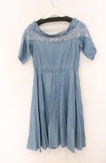 画像3: axes femme / レース切替オフショルワンピース M ブルー O-26-04-25-1043-AX-OP-OW-OS (3)