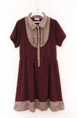 画像1: axes femme / ブローチ付きブラウス風ワンピース M ワイン O-26-04-25-1052-AX-OP-OW-OS (1)