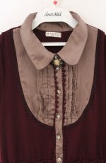 画像2: axes femme / ブローチ付きブラウス風ワンピース M ワイン O-26-04-25-1052-AX-OP-OW-OS (2)