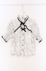 画像1: Rojita / 配色レーストップス  シロ×クロ O-26-04-25-1064-LO-TO-IG-OS (1)