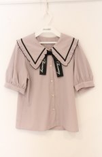 画像1: majoretty / フリル襟ラインブラウス M ピンク×クロ O-26-04-25-1065-GO-BL-IG-OS (1)