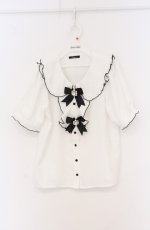 画像1: MA*RS / ダブルビジューリボンメローブラウス  シロ×クロ O-26-04-25-1068-EL-BL-IG-OS (1)