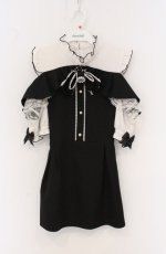 画像1: MA*RS / もえにゃコラボ 半袖肩開きビジューリボンフリルセットアップ 【欠品あり】  クロ×シロ O-26-04-25-1069-EL-OP-IG-OS (1)