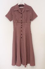 画像1: an another angelus / レトロギンガム開衿ワンピース  ピンク×ブラウン O-26-04-25-1024-CA-OP-IG-OS (1)