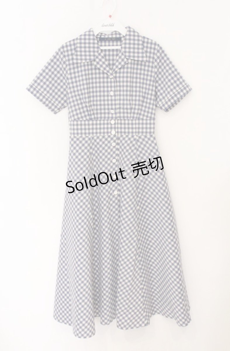 画像1: an another angelus / レトロギンガム開衿ワンピース  ブルー×シロ O-26-04-25-1025-CA-OP-IG-OS (1)