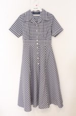 画像1: an another angelus / レトロギンガム開衿ワンピース  ブルー×シロ O-26-04-25-1025-CA-OP-IG-OS (1)