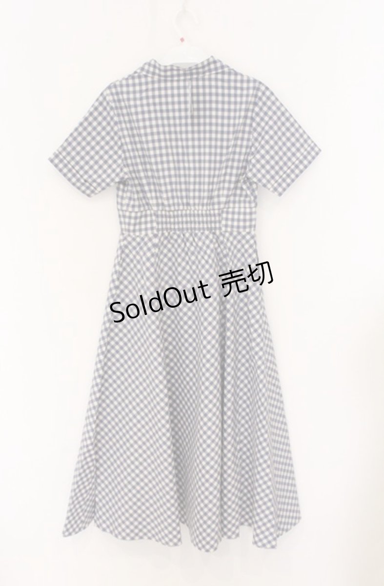 画像2: an another angelus / レトロギンガム開衿ワンピース  ブルー×シロ O-26-04-25-1025-CA-OP-IG-OS (2)