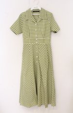 画像1: an another angelus / レトロギンガム開衿ワンピース  グリーン O-26-04-25-1028-CA-OP-IG-OS (1)