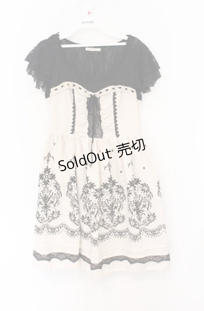 画像1: axes femme / ベア切替フロッキーワンンピ  アイボリー×クロ O-26-04-25-1004-AX-OP-IG-OS (1)