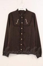 画像1: DearMyLove / 金縁パールボタン♪クラシカルバイオリン刺繍ブラウス M ブラウン O-26-04-25-010-EL-BL-OW-OS (1)