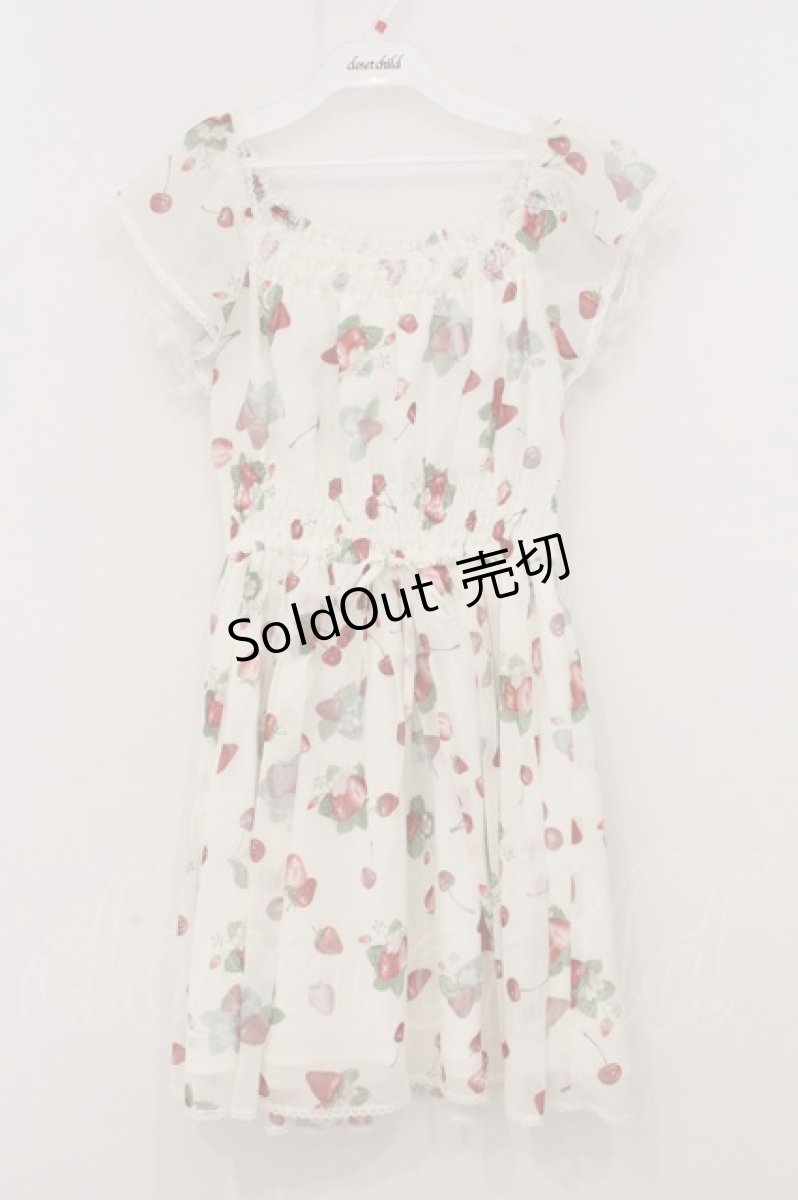 画像1: Secret Honey / いちごとさくらんぼシフォンワンピース 2 シロ O-26-04-25-016-CA-OP-OW-OS (1)