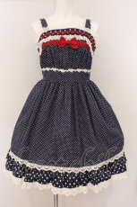 画像1: BABY,THE STARS SHINE BRIGHT / ドットRibbonジャンパースカート  Aタイプ・紺×オフシロレース O-26-04-25-025-BA-OP-OW-OS (1)