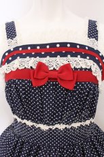 画像2: BABY,THE STARS SHINE BRIGHT / ドットRibbonジャンパースカート  Aタイプ・紺×オフシロレース O-26-04-25-025-BA-OP-OW-OS (2)