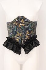 画像1: Dangerous nude / 孔雀の羽根と蝶々のアンダーバストコルセット M ブラック×グリーン O-26-04-27-055-PU-TO-OW-OS (1)