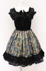 画像1: Dangerous nude / 孔雀の羽根と蝶々のベロアフリルワンピース  ブラック×グリーン O-26-04-27-065-PU-OP-OW-OS (1)
