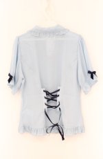 画像2: axes femme POETIQUE / バックレースアップロングブラウス  サックス O-26-04-27-1037-AX-BL-IG-OS (2)