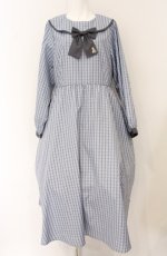 画像1: m petit by misako / リボンチェックワンピース 3L ブルー O-26-04-27-1040-LO-OP-IG-OS (1)